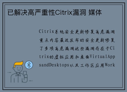 已解决高严重性Citrix漏洞 媒体